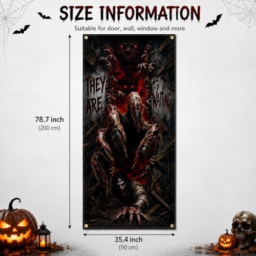 Halloween Monster Door Banner 35.4 x 78.7 Inch Polyester Door Cover, Creepy Creature Entrance Decoration for Front Door Porch Entryway Haunted House Seasonal Home Decor - Image 2
