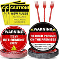 Qyeahkj 100 Pcs Funny Happy Retirement Party Supplies Caution Retirement Paper Plates and Napkins Set Disposable Warning Sign Tableware Decorations for Men Women Farewell Going Away Party Serves 25 by Qyeahkj