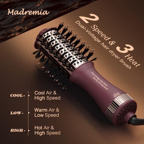 Travel Dual Voltage Hair Dryer Brush 4-in-1 Portable Mini Hot Air Blow Dryer Straightener & Curler Brush, Automático Doble Voltaje Cepillo Secador De Cabello 110~240V US/EU/UK -Blackcurrant Rose Gold - Image 4