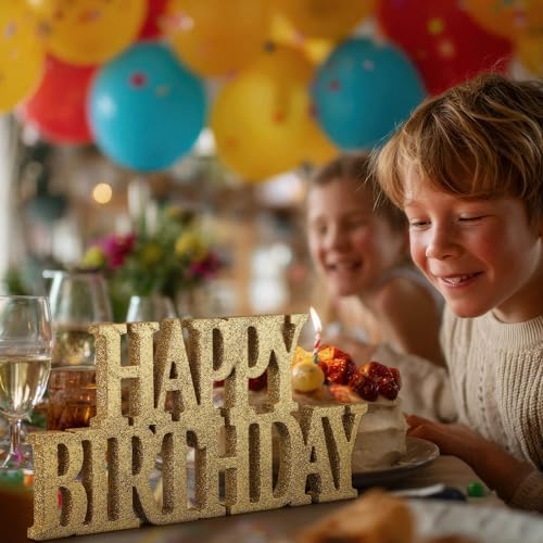 Novabright Happy Birthday Sign, Champagne Gold, Glitter - Image 4