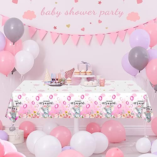 3 Pack Elephant Baby Shower Decorations - Plastic Tablecloth Table Cover Backdrop for Boy Girl Gender Party Supplies, 54 x 108 Inch, Pink - Image 5