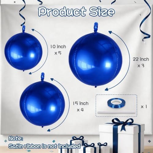 Togvu Navy Blue Round Foil Balloons, 12PCS Different Sizes 4D Ball Balloon - Image 2