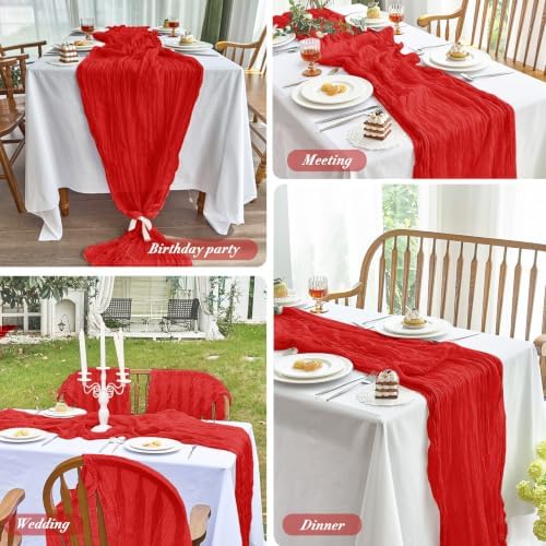 2 Pack Red Cheesecloth Table Runner for Fall Christmas Party Decor - Image 5