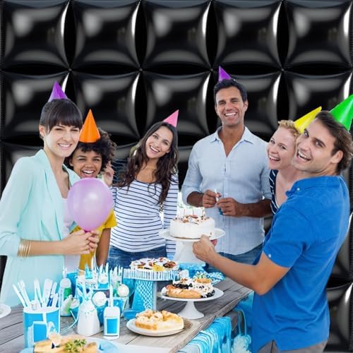 50pcs Black Square Foil Balloons Wall Backdrop with 80pcs Black Balloon Garland Arch Kit, Double Sided Balloon Tunnel for Anniversary New Year Birthday Graduation Baby Shower Party Decorations - Image 7
