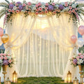 Tulle Backdrop Curtain with Lights String 10FT X 10FT Champagne Sheer Tulle Backdrop Curtains for Wedding Birthday Baby Shower Party Reception Photo Booth Decorations (2 Panels 5x10FT) by Chesjin