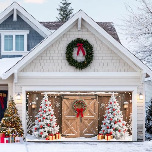 HOMETITUTE Christmas Barn Door Garage Door Cover Banner 13x6ft Fabric by HOMETITUTE