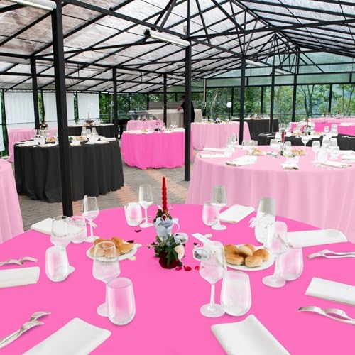 12 Pack Halloween Pink and Black Plastic Tablecloth for Round Tables, Pink Black Disposable Table Cover, Round Table Cloth for Girls Halloween Baby Shower Birthday Party Supplies Decorations - Image 7