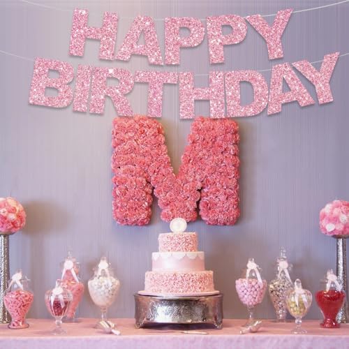 BEISHIDA Pre-Strung Glitter Pink Happy Birthday Banner Party Sign Decor - Image 6
