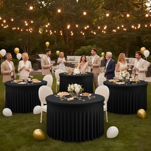 Fitted Black Spandex Table Skirts for Wedding Party,60 Inch Round,4 Pack - Image 2