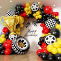 Race Car Balloon Arch Garland Kit, 154pcs Different Size Tire Flags Checkered Black Red Yellow Balloons Arch Kit for Racing Car Two Fast Theme Boy Birthday Anniversary Party Decorations by PTGOLUO