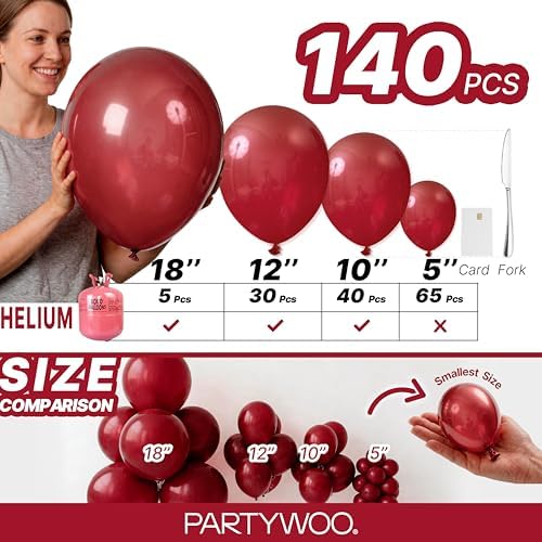 PartyWoo Burgundy Balloons 140pcs Dark Chestnut Red Maroon Different Sizes - Image 6
