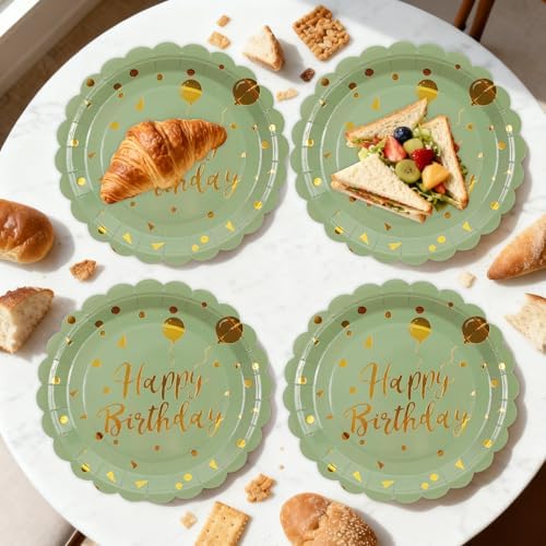 48PCS Happy Birthday Sagegreen and Gold Plates&Napkins Party Supplies - Image 5
