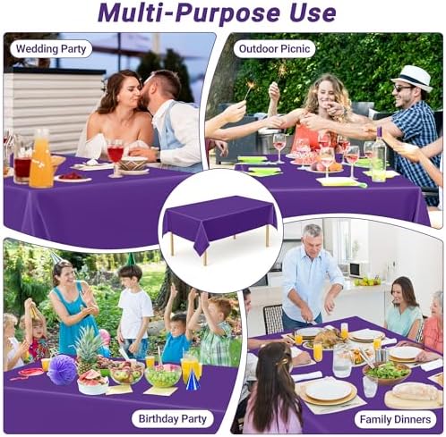 QZYL 12 PCS Purple Plastic Tablecloths, 54 in x 108 in Dinner Table Cloths, Rectangle Table Cover for Birthday Party Family Gathering Wedding - Image 6