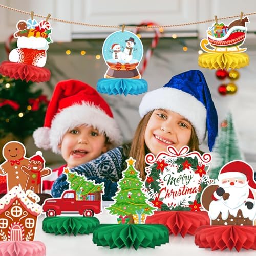 Merry Christmas Party Decorations Bundle - Includes Festive Christmas Honeycomb Centerpieces ，Santa Claus Snowman Table Toppers, Perfect for Classroom Decor, Christmas & Winter Birthday Party Supplies - Image 7