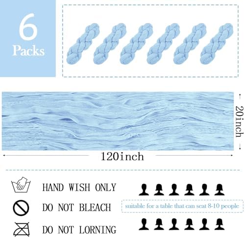 6 Pack Baby Blue Cheesecloth Table Runner 20 x 120 inch Gauze Table Runners 10 FT Long,Semi Sheer Cheese Cloth Fabric Table Runner Bulk for Wedding,Party,Baby Shower,Bridal Shower Decoration - Image 2