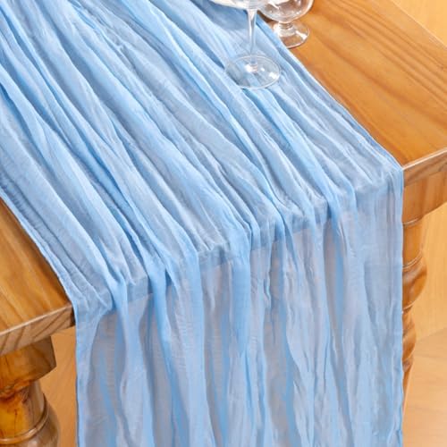 DeZerlor Baby Blue Cheesecloth Table Runners 10 Pack Summer Boho Runners - Image 4