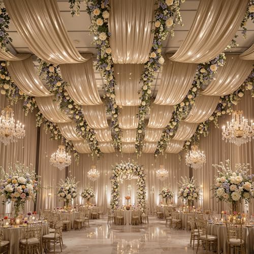 20ftx40ft Champagne Gold Ceiling Curtain for Wedding Parties - Image 5