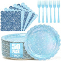 150Pcs Light Blue Plates and Napkins,Iridescent Party Supplies for Birthday by CENLBJ