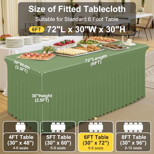 Smiry Spandex Open Back Tablecloth,Elastic Fitted Stretch Tablecloth for 6FT Rectangle Tables,Waterproof Washable Table Cover Skirt for Outdoor, Banquet & Parties (Sage Green, 72Lx30Wx30H Inch) - Image 3