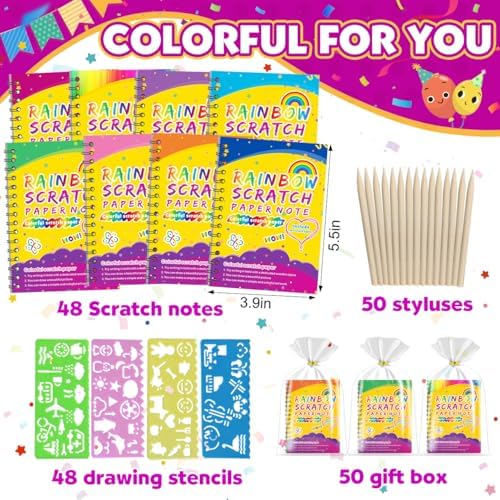 Party Favors for Kids 4-8-12: 48 Pack Scratch Rainbow Art Crafts Notebook - Image 2