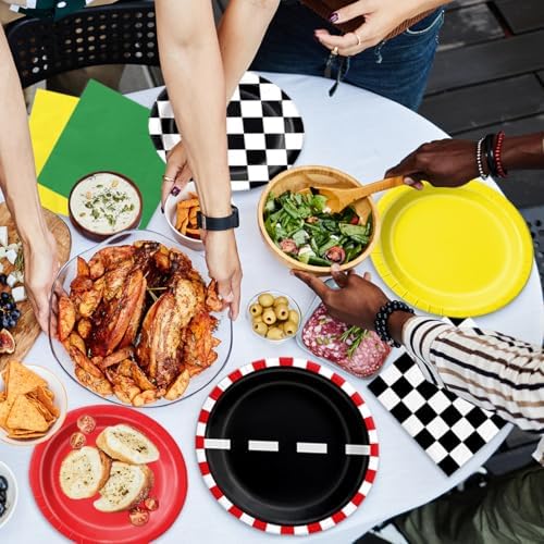 CMUSKO Race Car Birthday Party Decorations - 60Pcs Traffic Light Plates & Napkins Kit Road Checkered Flag Tableware for Boy Party Supplies - Image 6