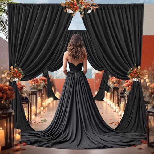 16x10FT Black Backdrop Curtains for Wedding Parties, Wrinkle Free Polyester Photography Backdrop Drapes for Wedding Baby Shower Birthday Parties Stage Background Stand Decorations 4x10ft, 4 Panels - Image 5