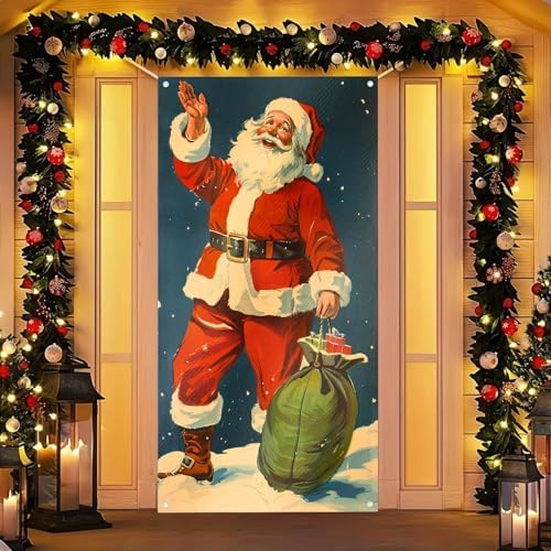 BlissYard Christmas Door Cover Santa Vintage 35x71 Inch Polyester by BlissYard