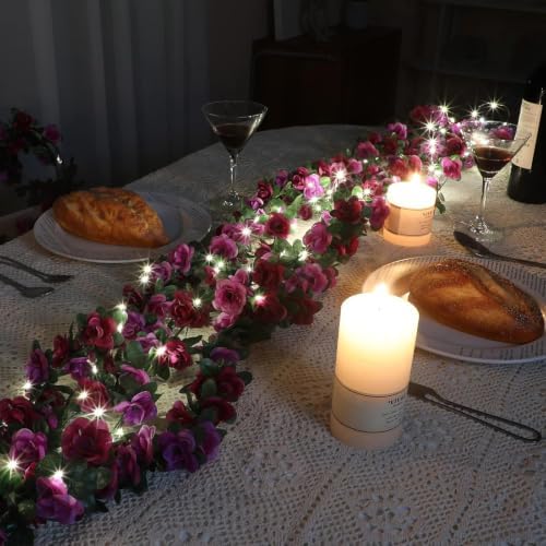 5 Pcs 41Ft Flower Garland with Lights, Purple Floral Garland Rose Vines - Image 2