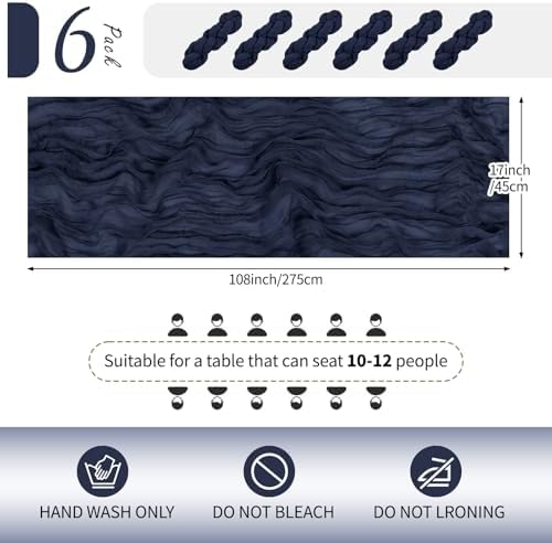 6 Pack Navy Blue Cheesecloth Table Runner 17x108 Inch Semi Sheer Boho Gauze Cheese Cloth Fabric Table Runners Table Decor for Wedding Party Baby Shower Birthday Home Decor Garden Farmhouse - Image 2
