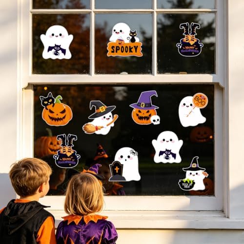 54Pcs Halloween Ghost Cutouts, Classroom Halloween Bulletin Board Decorations, Cute Ghost Paper Cut-Outs with Adhesive Points for DIY Art Craft Party Supplies Home Office Wall Door Decor (Rich) - Image 7