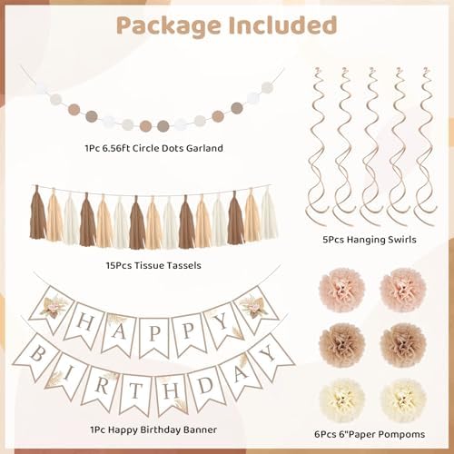 Neutral Birthday Party Decorations for Women Girl Happy Birthday Banner - Image 2
