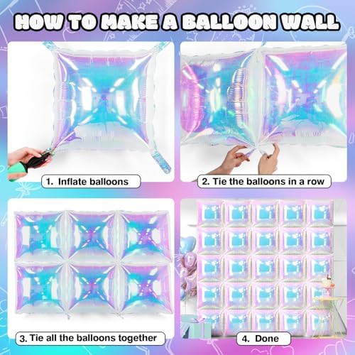 NISOCY 25PCS Iridescent Square Foil Balloons Wall Backdrop - Image 5