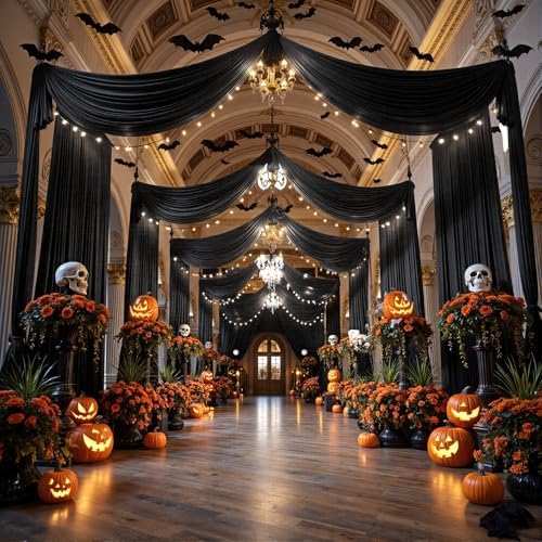 20ftx40ft Black Ceiling Curtain for Halloween Parties by PartyVillage