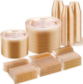 WELLIFE 600 PCS Gold Glitter Disposable Dinnerware Set for 100 Guests, Plastic Plates for Party, Including 100 Dinner Plates, 100 Salad Plates,Cups,Silverware Set for Wedding and Party Supplies by WELLIFE