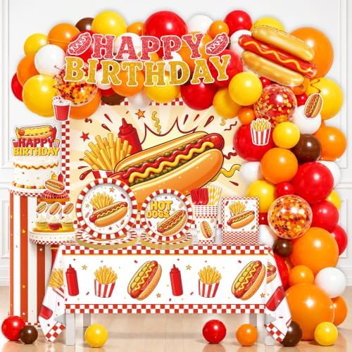 NeoRov 298 Pcs Hot Dog Party Decorations Tableware Balloon Arch Set by NeoRov%C2%AE-Let%E2%80%99sGetBirthdayHappy