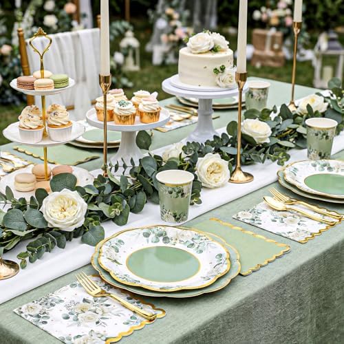 NatNarr 150 Pcs Sage Green Party Plates And Napkins Set For Bridal Shower - Image 5