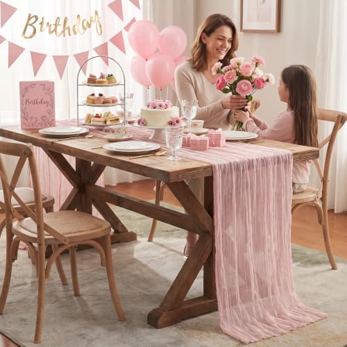 2 Pack Pink Cheesecloth Table Runner for Fall Birthday Party Home Decor - Image 2