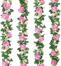 Teldrassil 4Pcs(26 FT) Artificial Rose Vine Fake Flower Garland Fake Silk Rose Hanging Vine for Wedding Party Background Arch Garden Background Decoration (Purplish Red) by Teldrassil