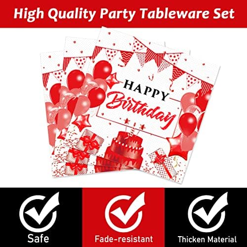 96pcs Red White and Gold Birthday Plates Napkins Forks Party Tableware Set Confetti Sprinkles Happy Birthday Party Decorations Red Table Decors for Men Women for 24 Guests - Image 4