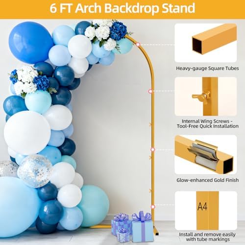 6 FT Wedding Arch Frame Backdrop Stand for Party, Balloon Arch Stand, Wedding Arches for Ceremony, Metal Gold Arch Frame Backdrop Stand for Bridal Baby Showers Birthday Decoration Photo - Image 3