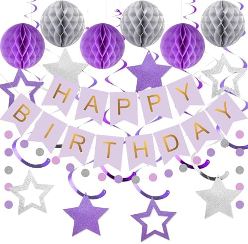 meowtastic Birthday Decorations Happy Birthday Banner with Honeycomb Balls by meowtastic%C2%AE%E2%80%94Idealforyourparty