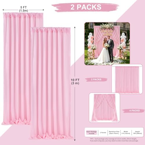 Pink Backdrop Curtains 10ftx10ft Birthday Polyester Photo Drapes - Image 3