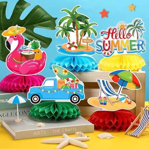 JULMELON 8PCS Summer Beach Pool Party Decorations, Honeycomb Centerpieces - Image 5