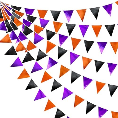 Black Orange Purple Halloween Party Decorations Metallic Fabric Triangle Pennant Banner Flag Bunting Garland for Birthday Baby Shower Bachelorette Trick or Treat Halloween Holiday Party Supplies by pinkblume