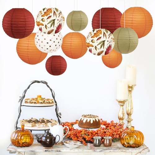 NICROLANDEE 12Pcs Burgundy Orange Maple Leaves Hanging Paper Lanterns - Image 5