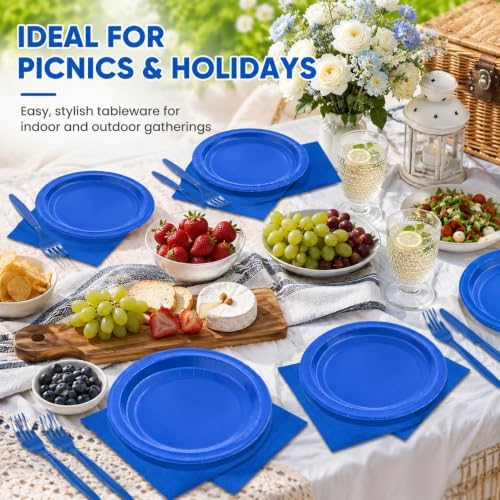 100PCS Blue Paper Plates Disposable Party Tableware Set - Image 6