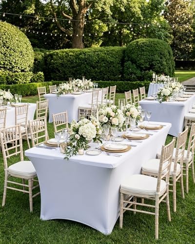 Fixwal 8 Pack 6FT White Tablecloth Rectangle Spandex Fitted Table Cover - Image 2
