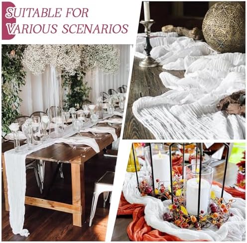 3 Pack White Cheesecloth Table Runner 17x108 Inch Semi Sheer Boho Gauze Cheese Cloth Fabric Table Runners Table Decor for Wedding Party Baby Shower Birthday Home Decor Garden Farmhouse - Image 3