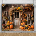 12x8ft Fall Photo Backdrop Rustic Wooden Barn Door Pumpkin Harvest Backdrop Country Fall Festival Backdrops for Photoshoot Thanksgiving Decorations Photographic Studio Photo Backgrounds by Lexfvpoo