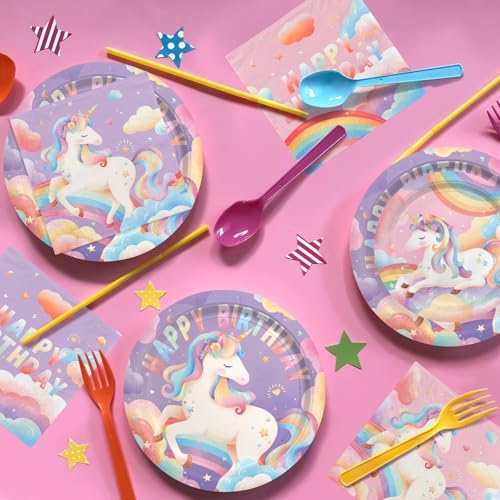 Unicorn Birthday Decorations Kit for Girl 24 Guests - for Unicorn Decorations, Includes Dinner & Dessert Plates, Napkins, Cups, Banner and Tablecloth for 1st Birthday Party Decorations - Image 4